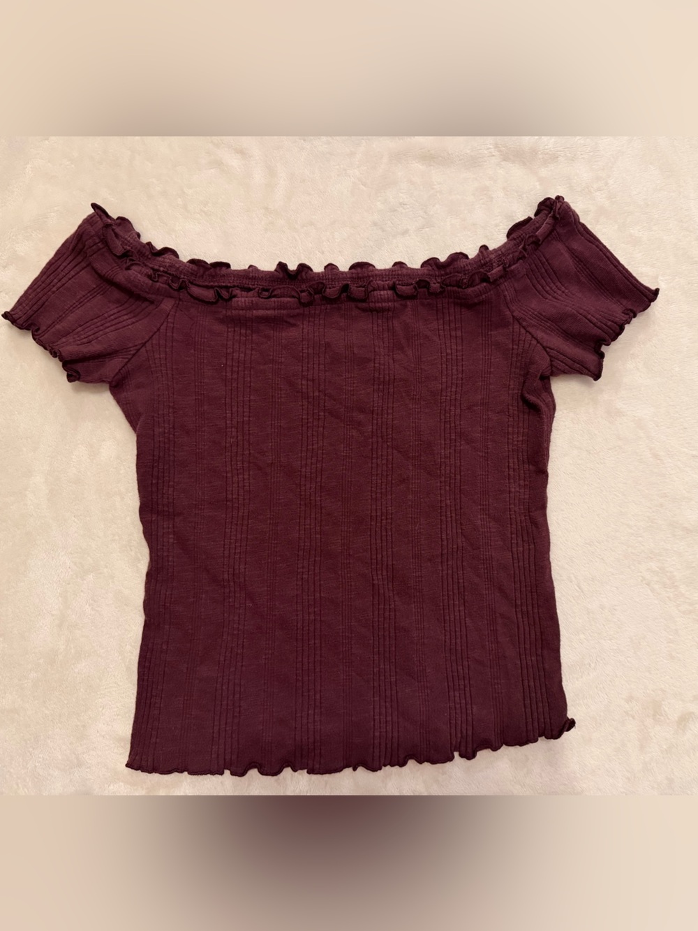 Aeropostale Burgundy Off-Shoulder Ribbed Crop Top